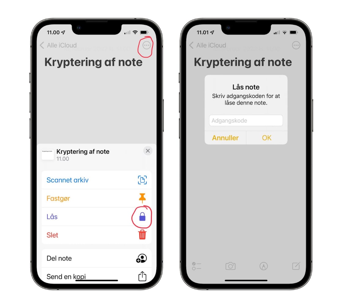 Apple Notes kryptering af noter